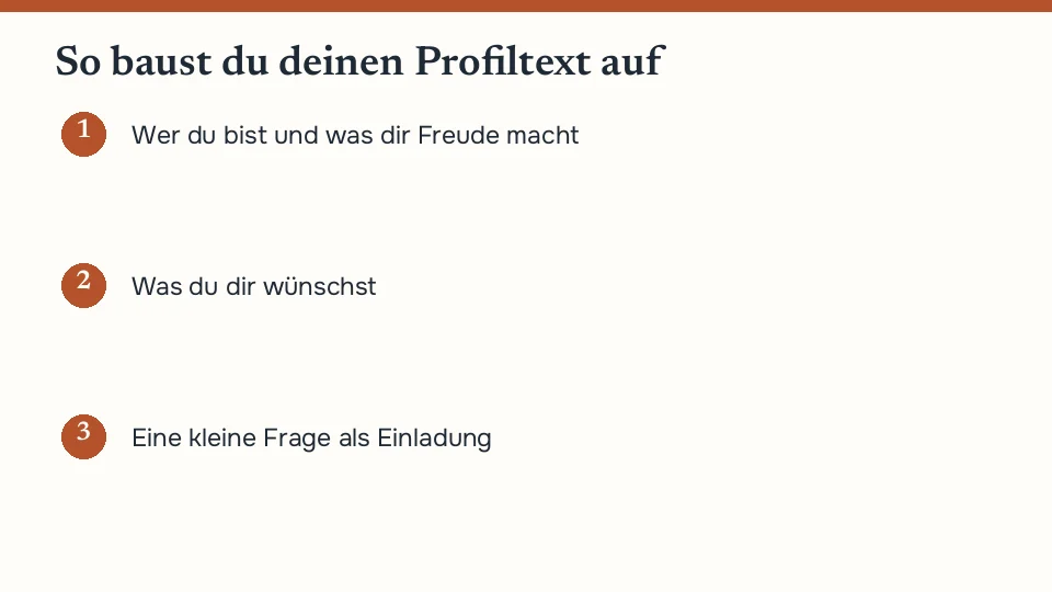 Drei Teile eines guten Profiltextes