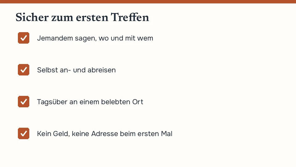 Checkliste für ein sicheres erstes Treffen